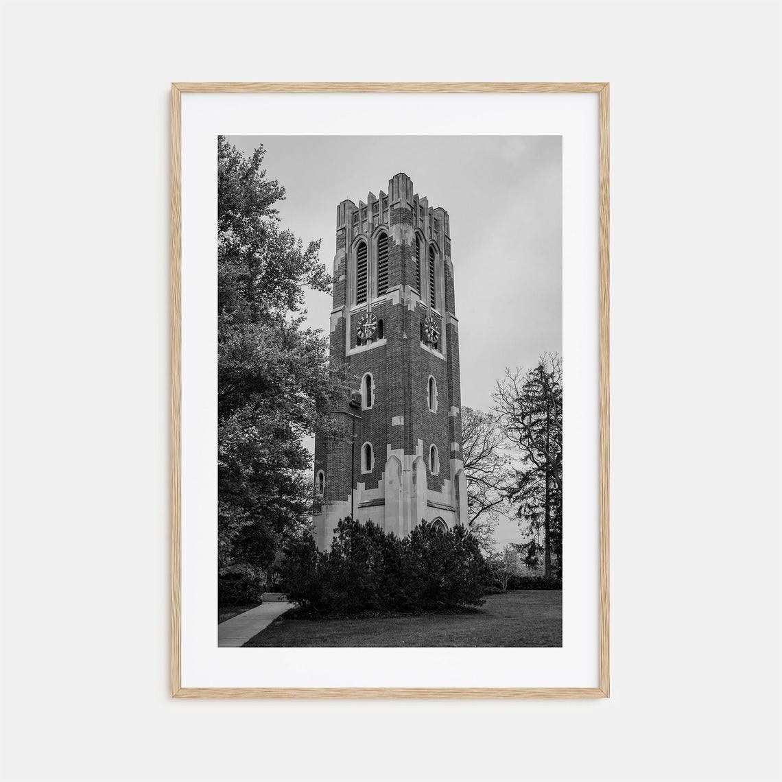 East Lansing Michigan Black And White Beaumont Tower Clock Poster