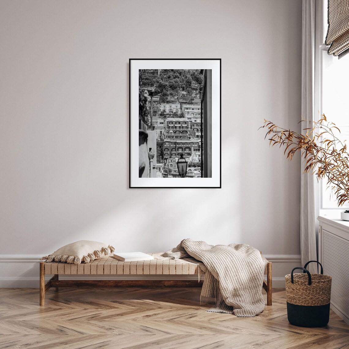 Positano Italy Amalfi Coast Cliffside Village Black and White Poster - Image 2