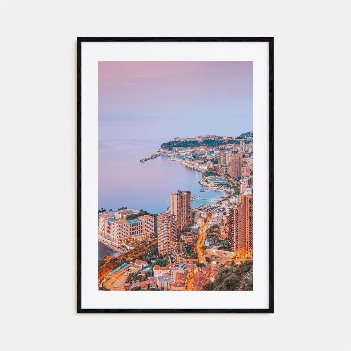 Monaco Monte Carlo Coastline Dusk Harbor Lights Riviera Poster