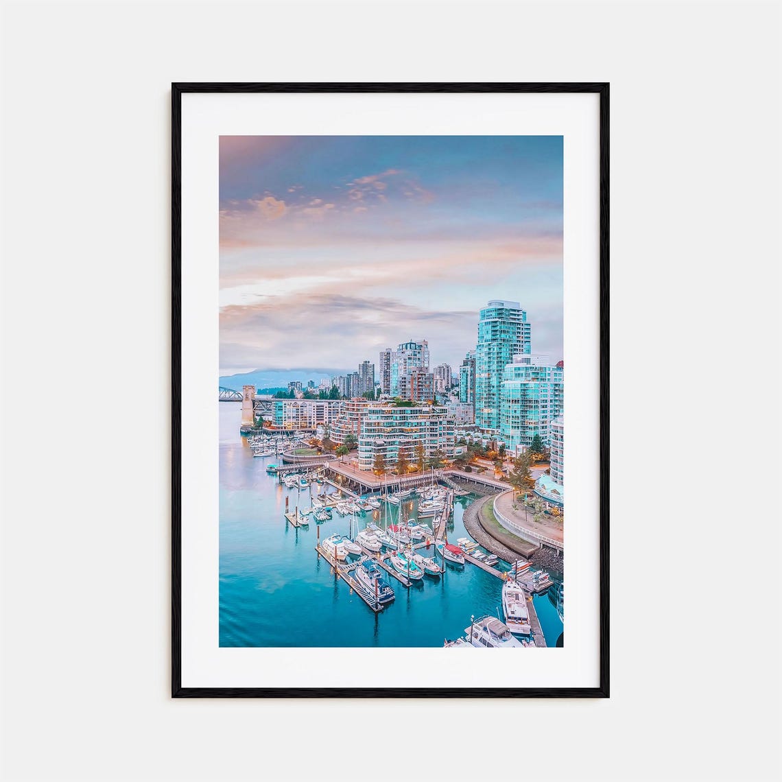 Sunset Marina Full of Boats With Downtown Skyline Waterfront Poster