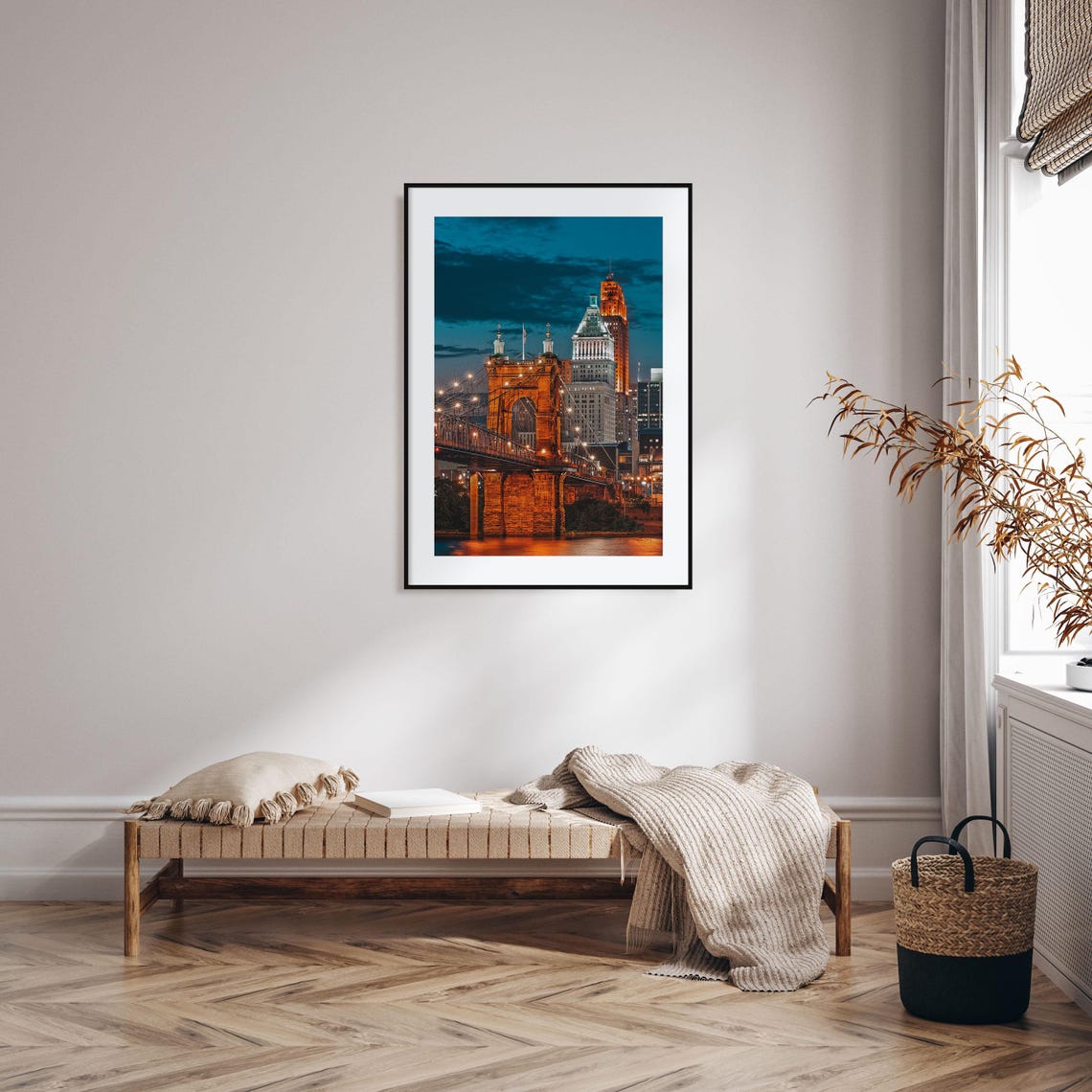 Cincinnati Ohio Night Poster Roebling Bridge Glowing Skyline View - Image 2