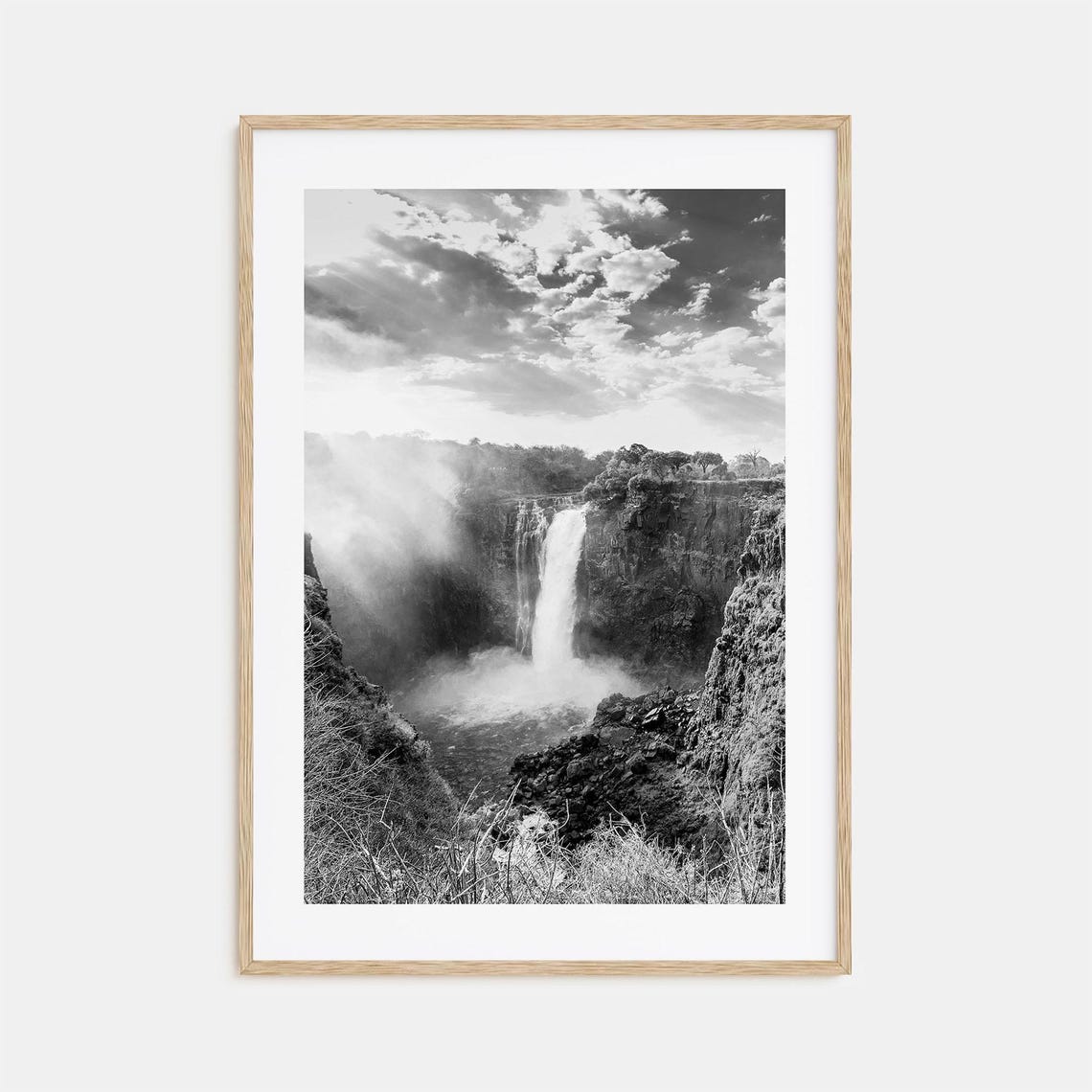 Victoria Falls Zimbabwe Misty Cascades Black And White Art Poster