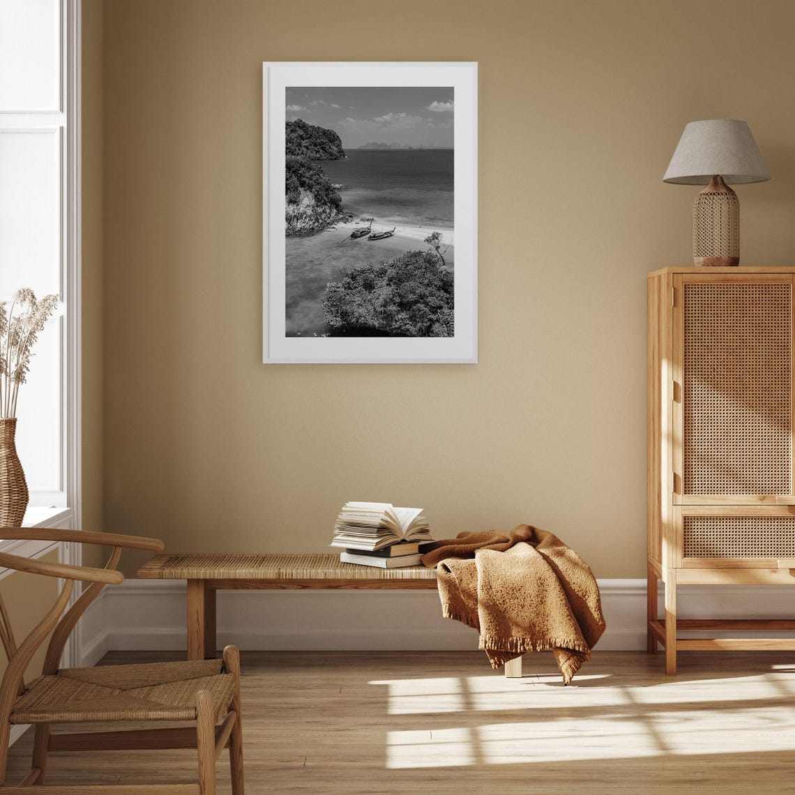 Thailand Tropical Island Cove Longtail Boats Jungle Cliffs Poster - Image 3