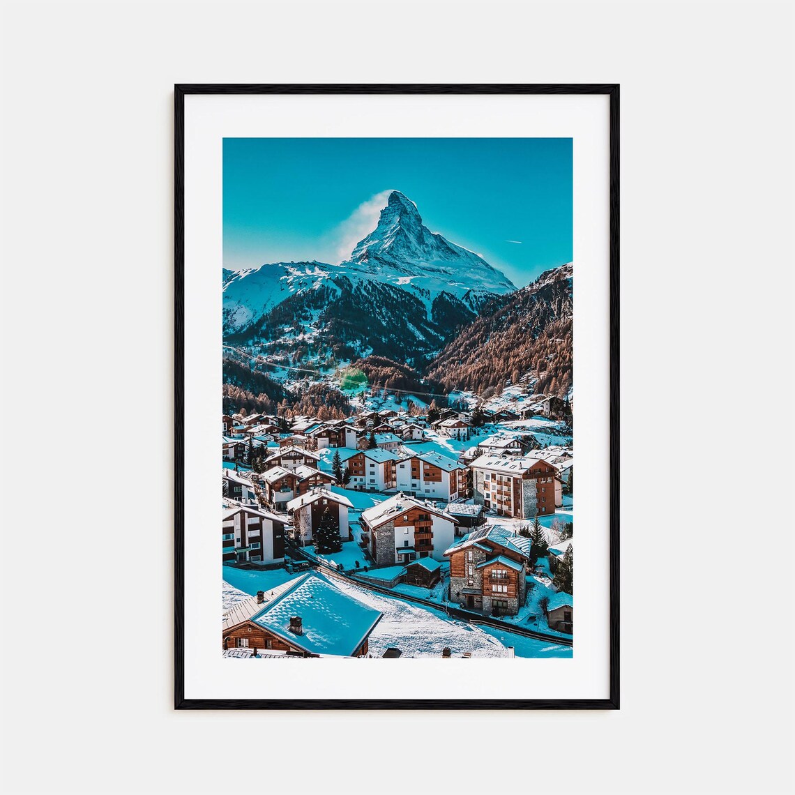 Matterhorn Swiss Alps Snowy Peak Zermatt Village Winter Travel Poster