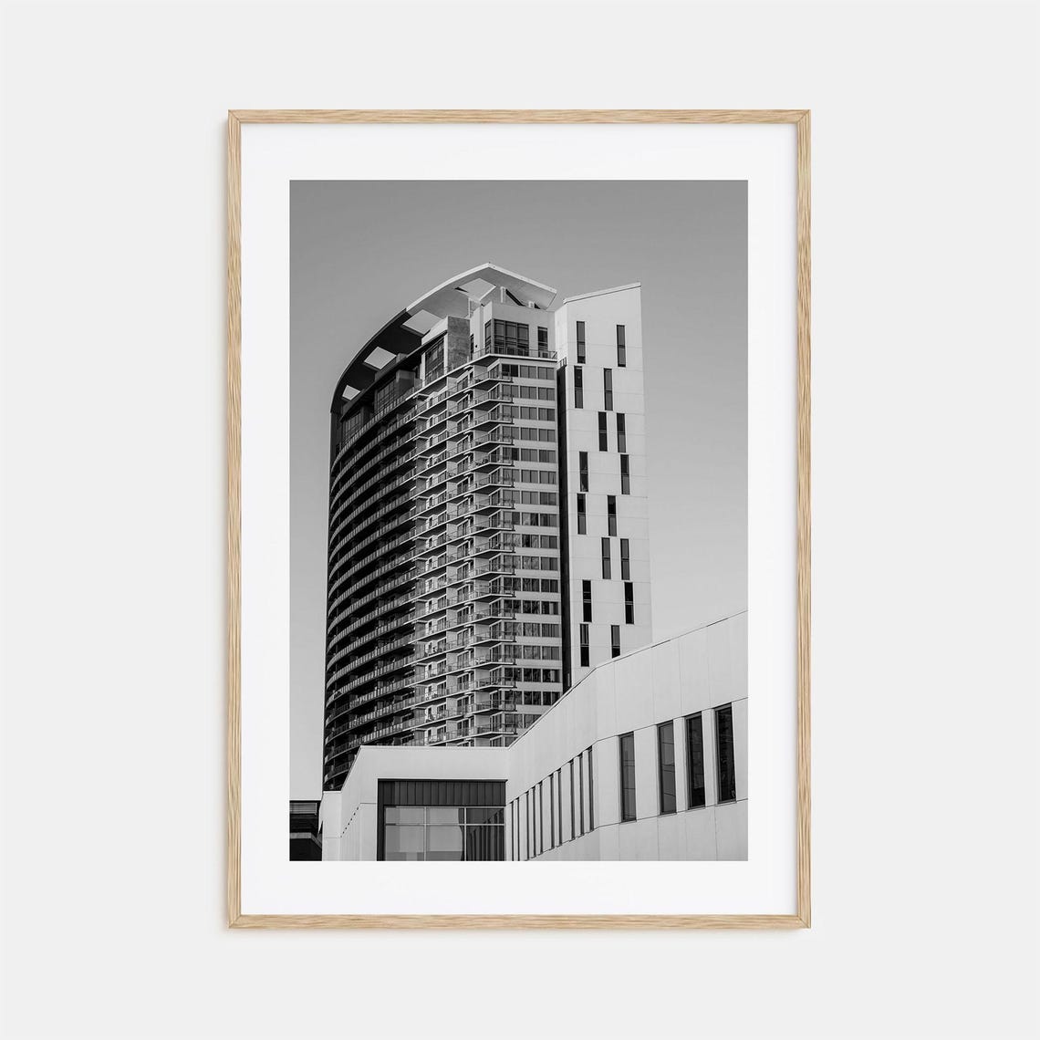 Austin Modern Curved High Rise Tower Black And White Photo Poster