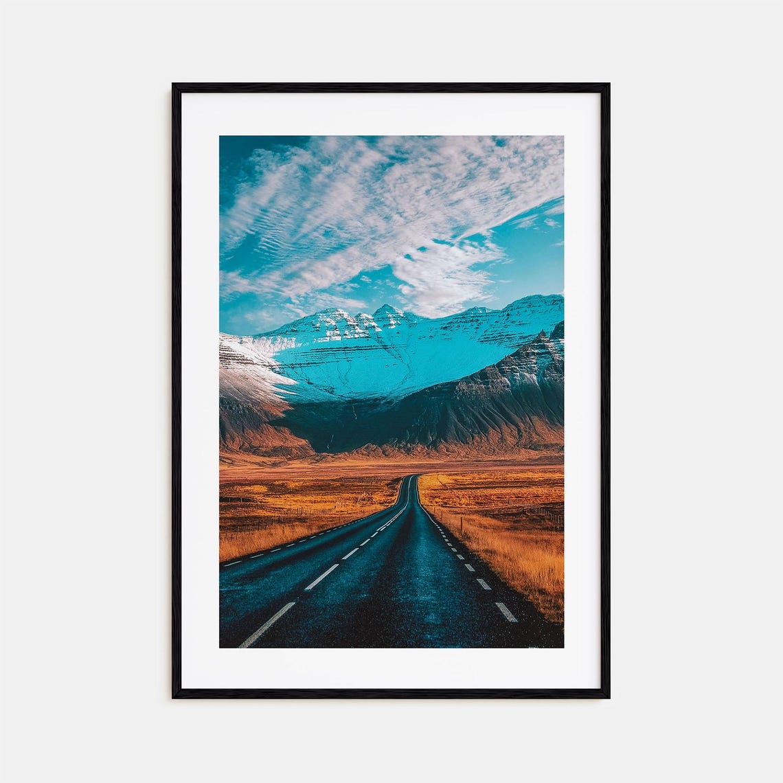 Iceland Snowcapped Mountains Beyond an Empty Open Road Print