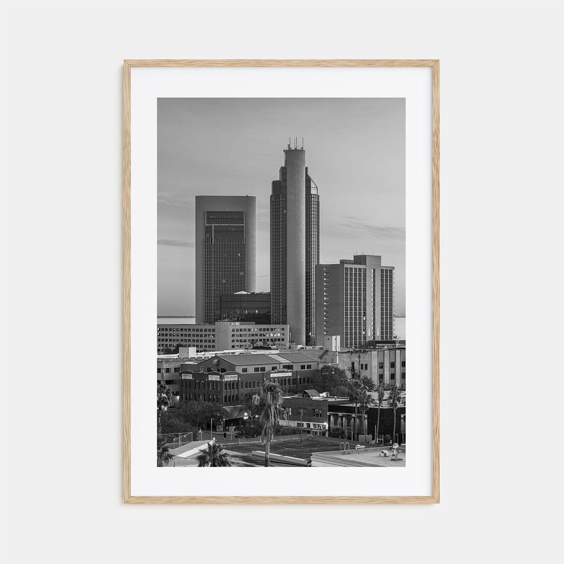 Corpus Christi Black And White Downtown Towers And Palms Poster