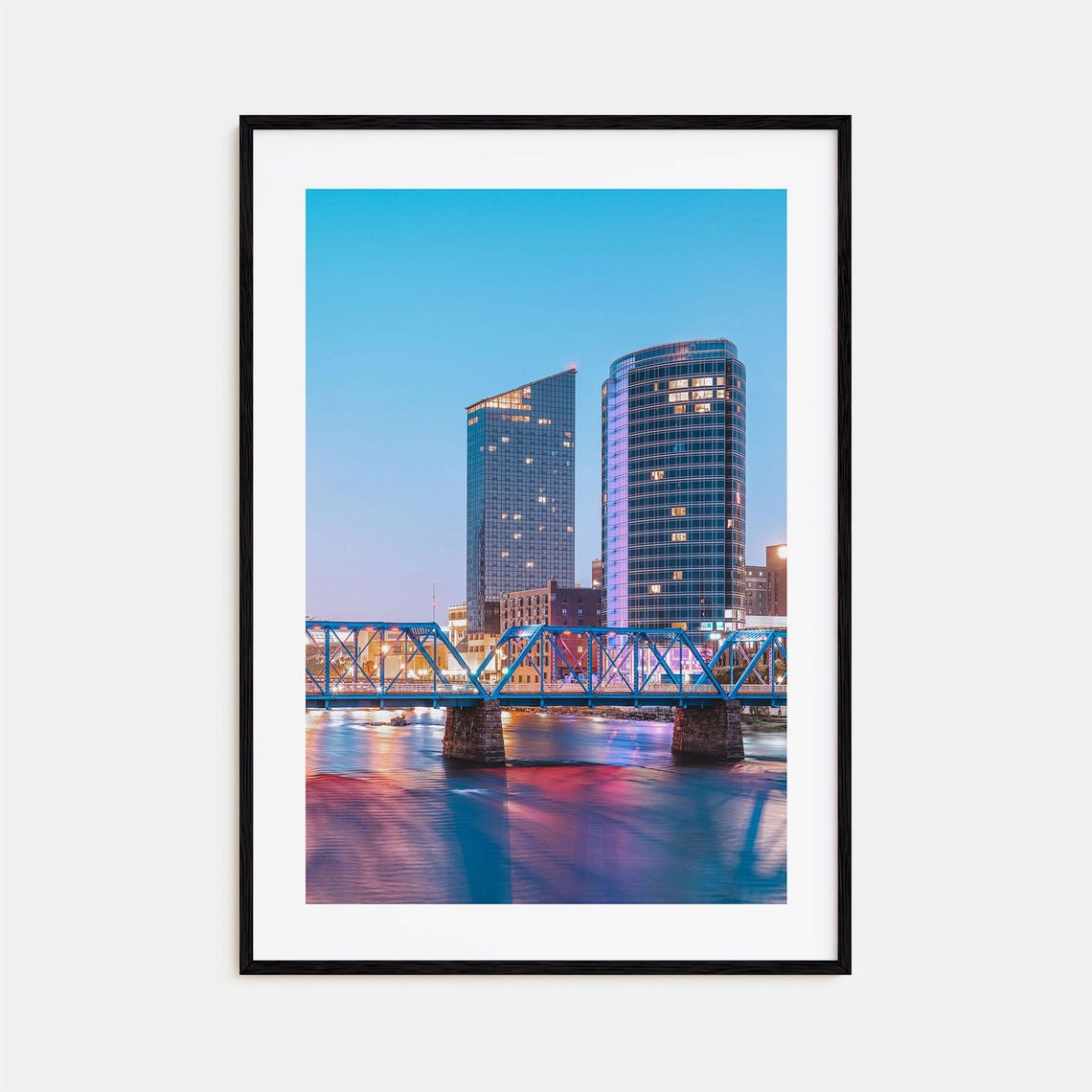 Grand Rapids Blue Bridge River Dusk City Lights Photo Poster