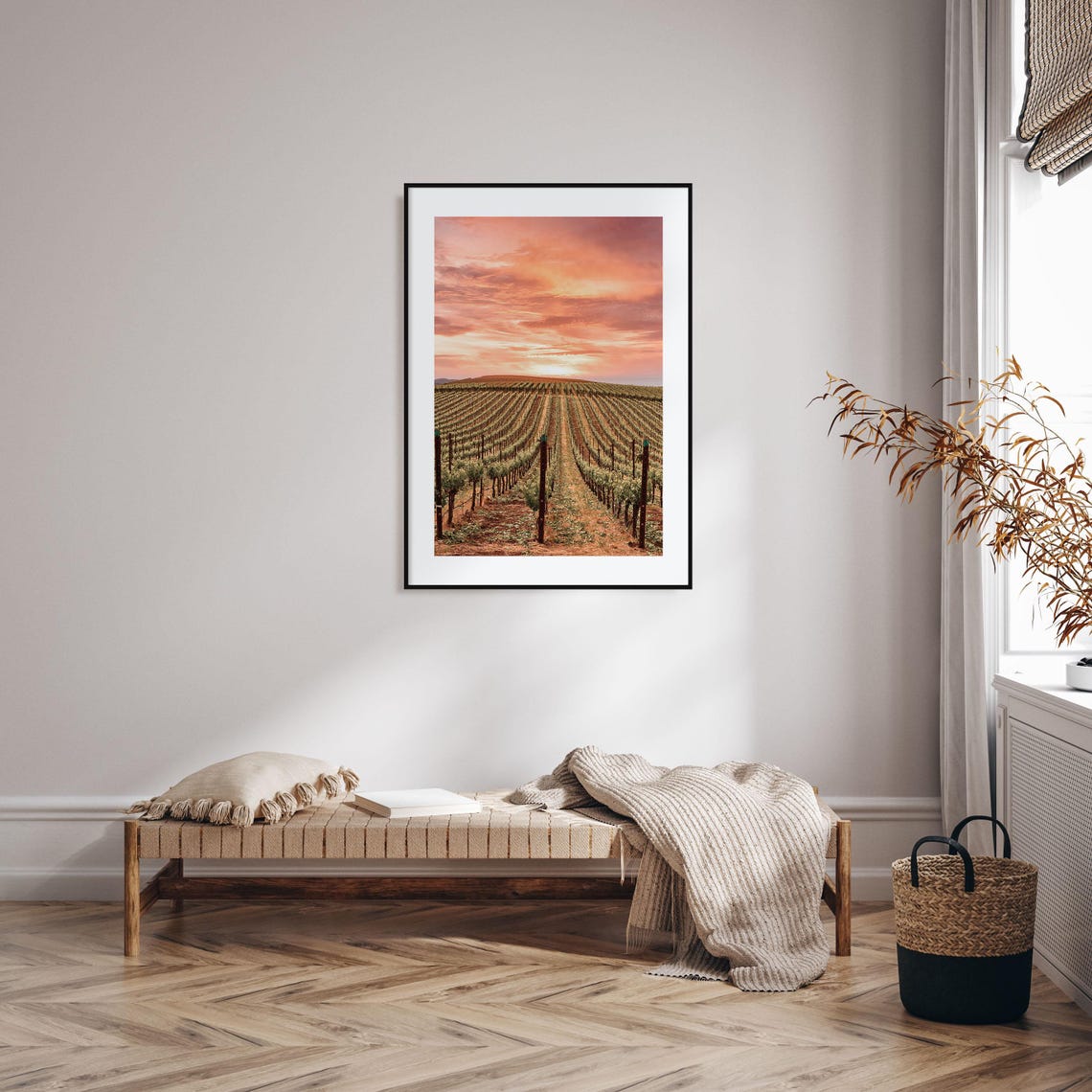 Napa Valley Vineyard Rows Rolling Toward Sunset Pink Sky Poster - Image 2
