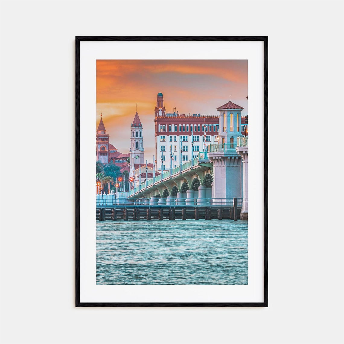 St Augustine Bridge of Lions Sunset Over Historic Waterfront Poster