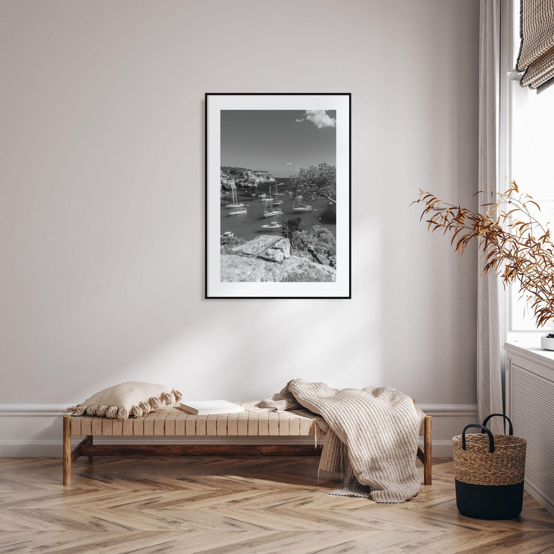 Menorca Spain Sailboat Harbor Black And White Bay Mediterranean Poster - Image 2