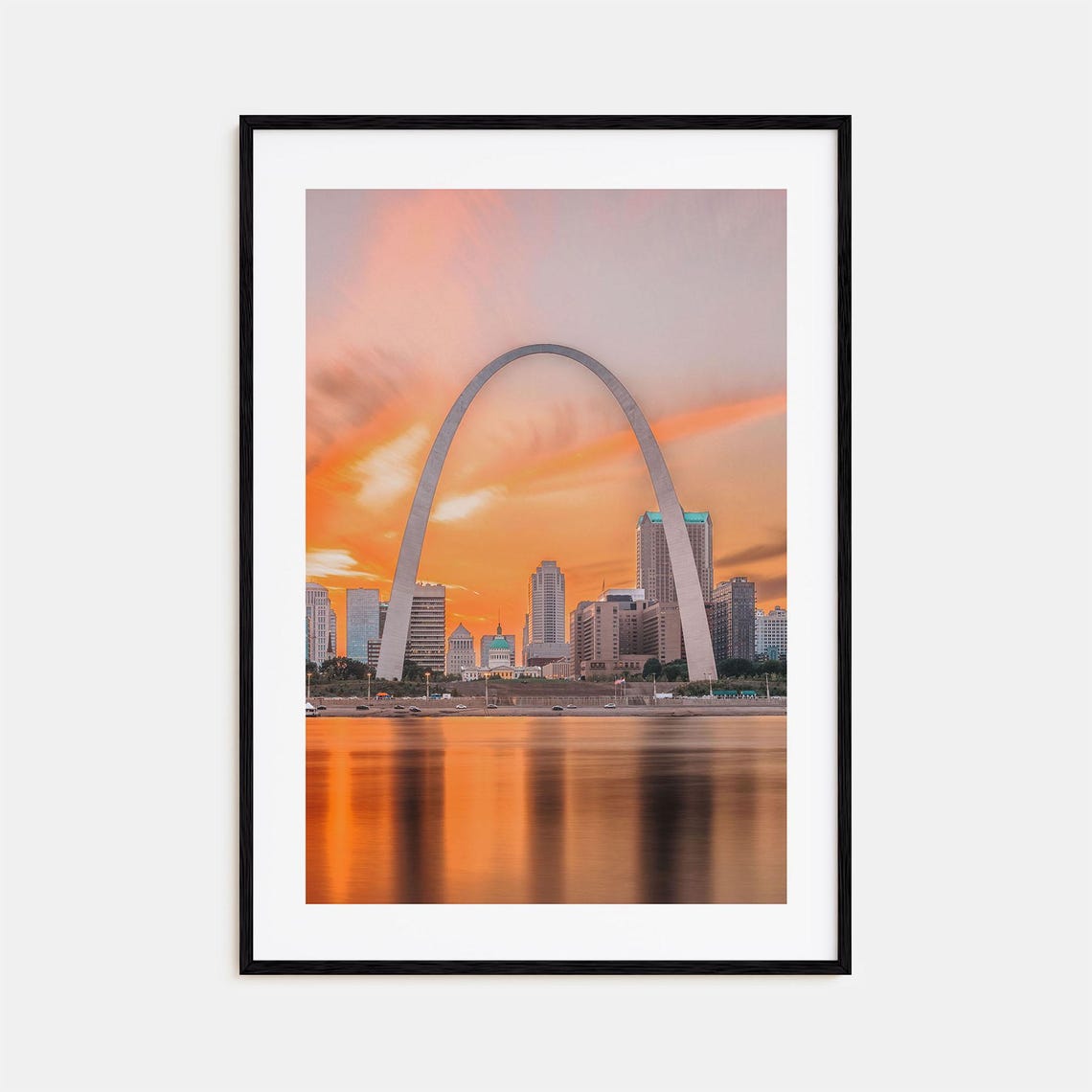 St Louis Gateway Arch Reflected in River at Peach Sunset Poster
