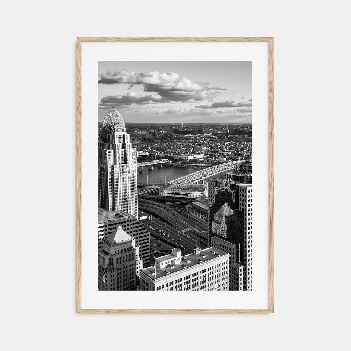 Cincinnati Black And White Travel Poster, Map Art Print