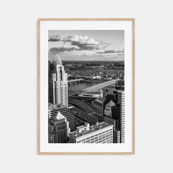 Cincinnati Black And White Travel Poster, Map Art Print