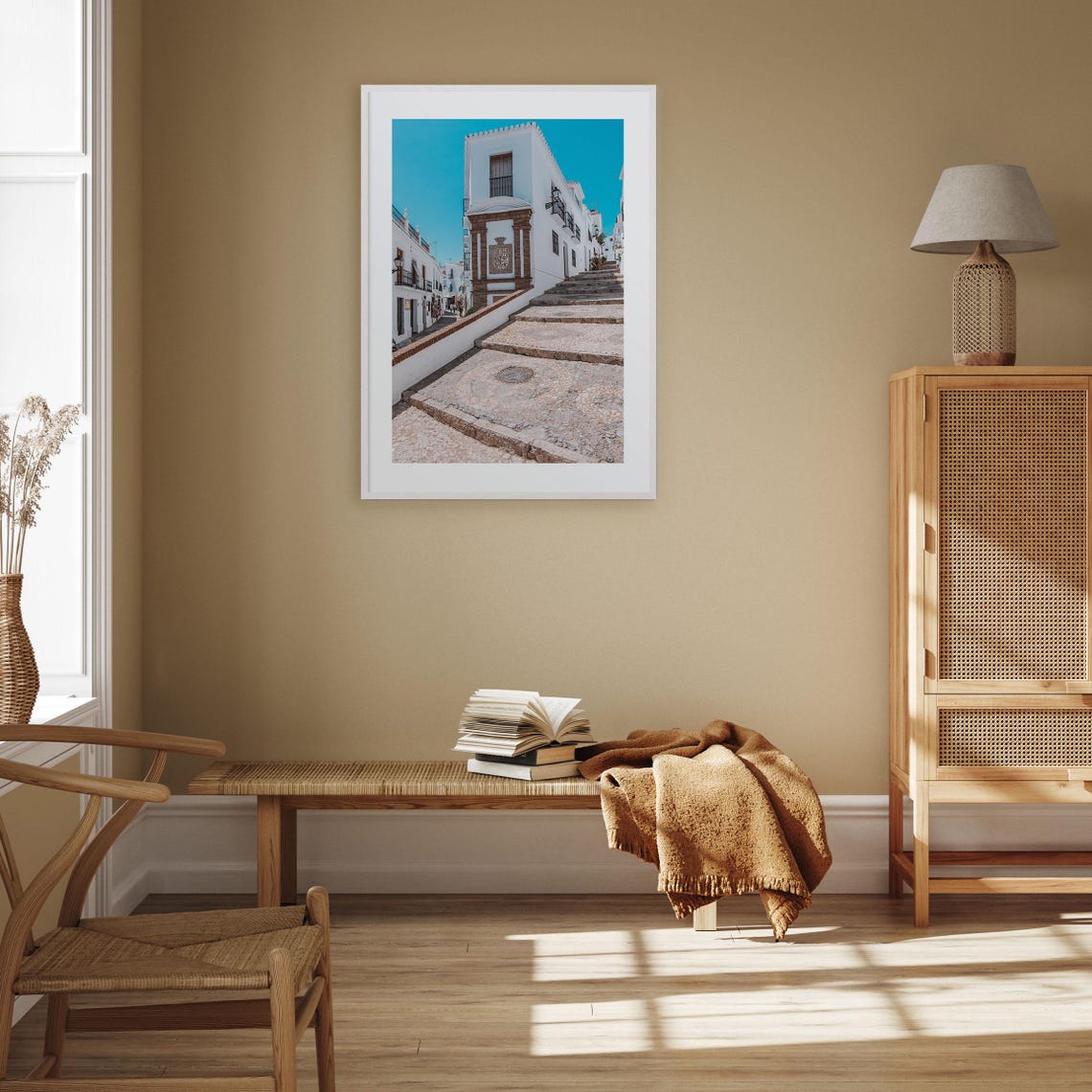 Nerja Spain Whitewashed Village Street Cobblestone Photo Poster - Image 3