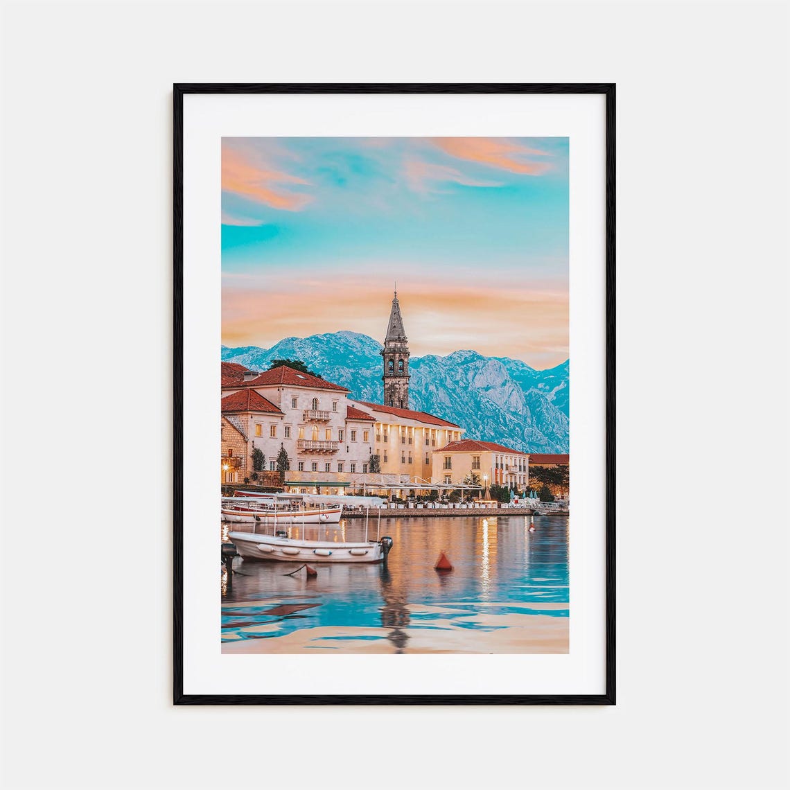 Kotor Montenegro Waterfront Sunset Pastel Travel Photo Poster