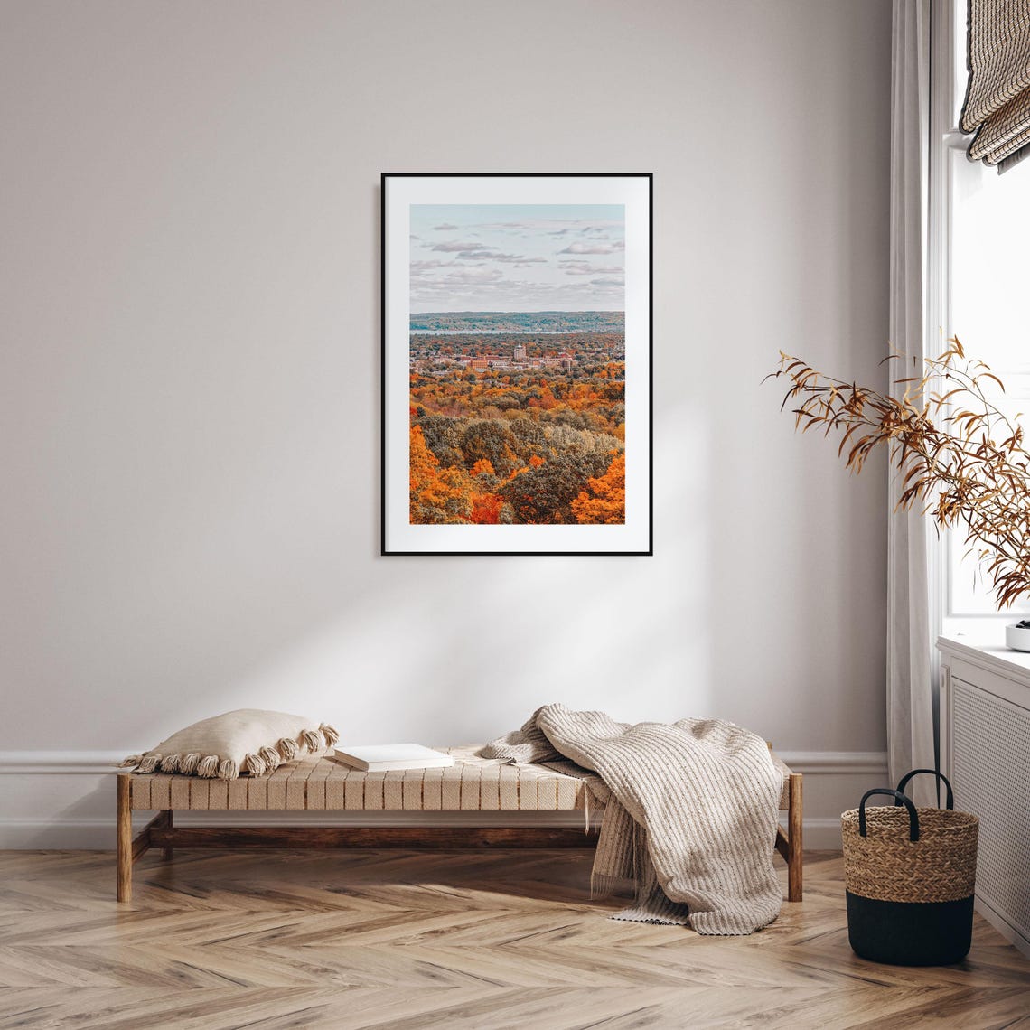 Fall Foliage Over Lakeside Town in Brilliant Autumn Colors Print - Image 2