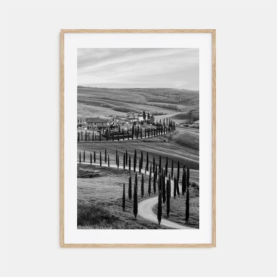 Tuscany Black and White Travel Poster, Map Art Print