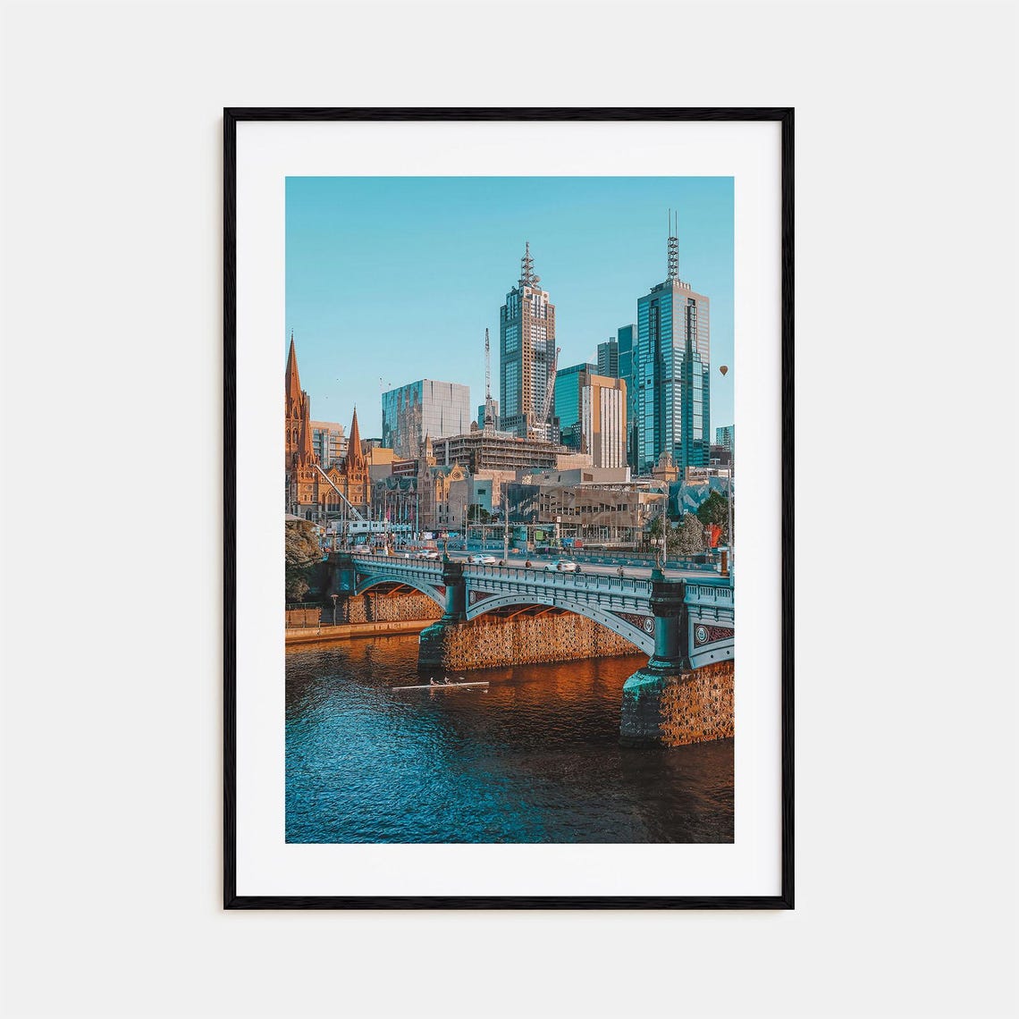 Melbourne Skyline Over Yarra River Bridge at Golden Hour Poster