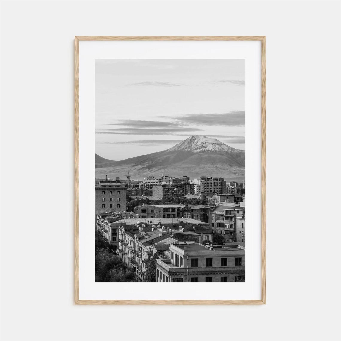 Yerevan Armenia City Skyline With Mount Ararat Black White Poster