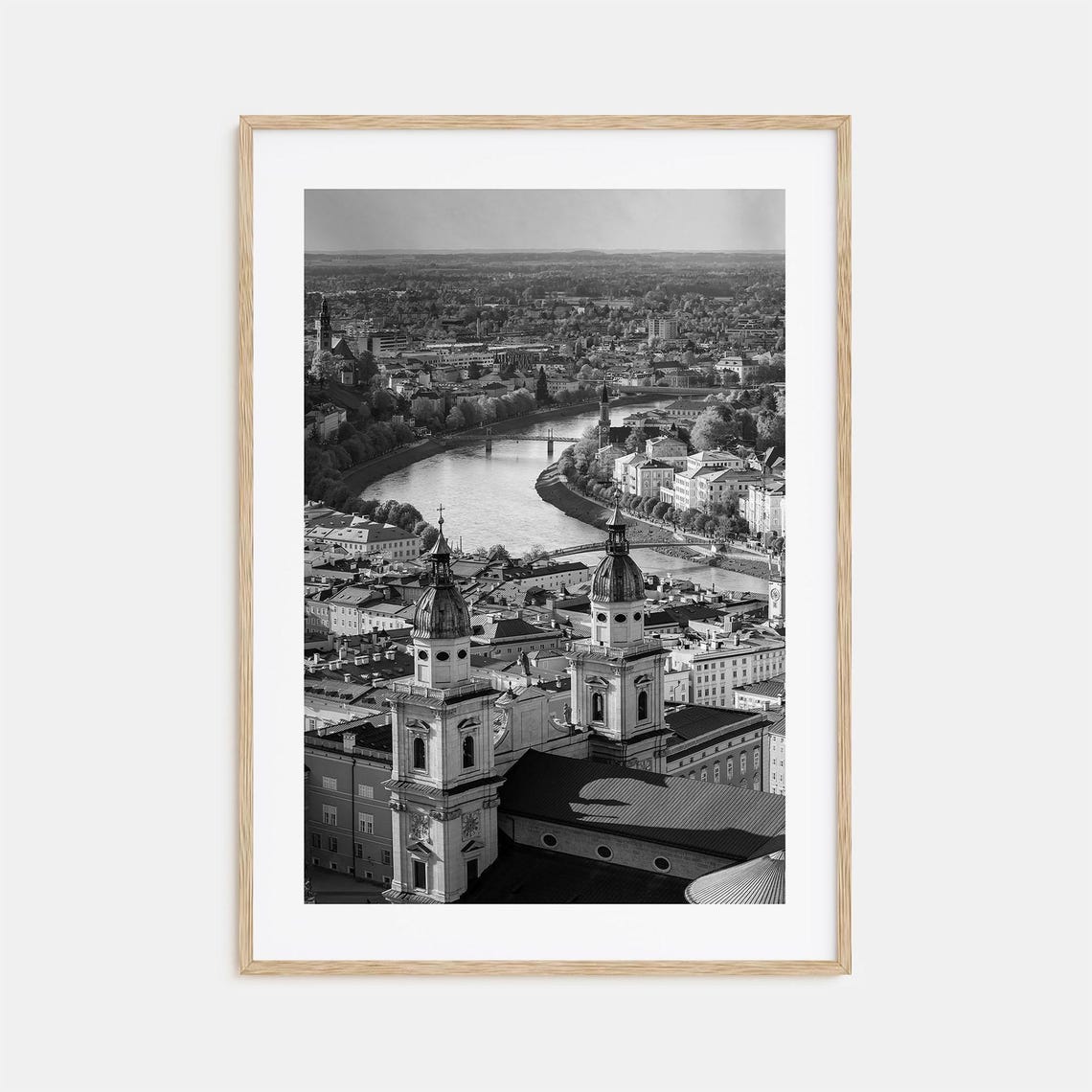 Historic European Riverside Cityscape Black And White Poster