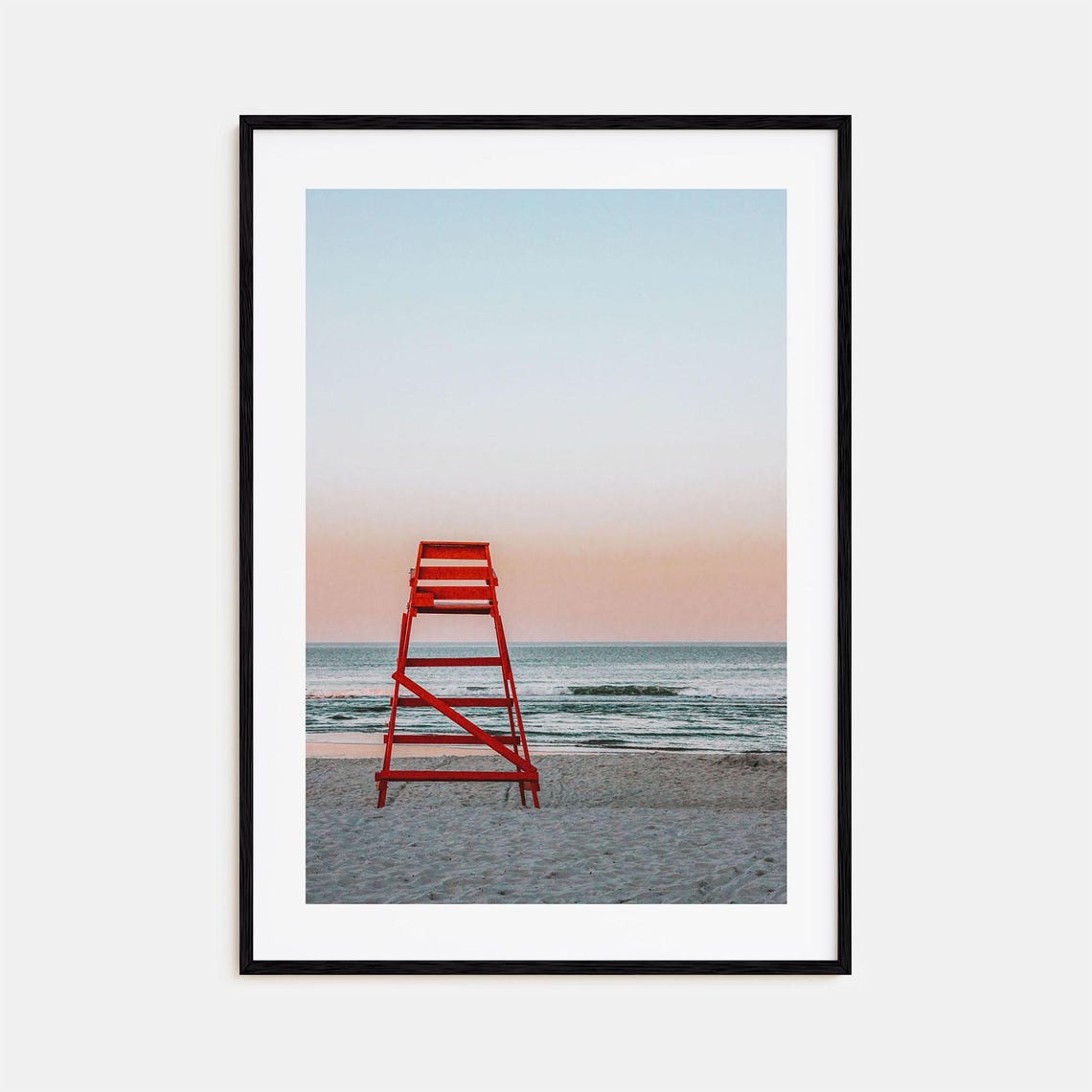 Jacksonville Beach Red Lifeguard Stand on Quiet Sand at Dawn Poster