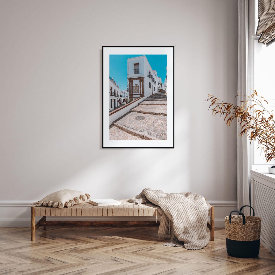 Nerja Spain Whitewashed Village Street Cobblestone Photo Poster - Image 2