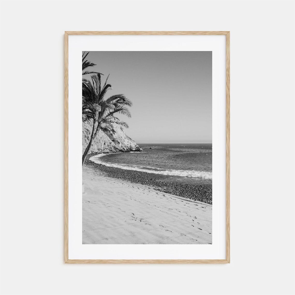 Avalon Beach Palm Trees Ocean Cliffs Black And White Photo Poster