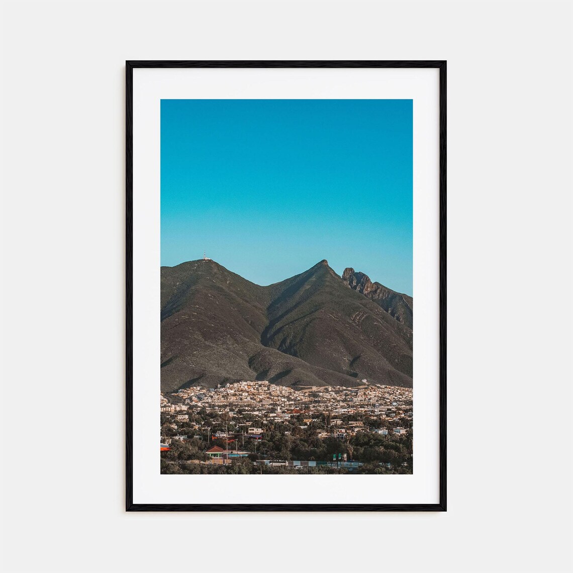 Monterrey Mexico Colorful Photo Poster Mountain Peaks Cityscape View
