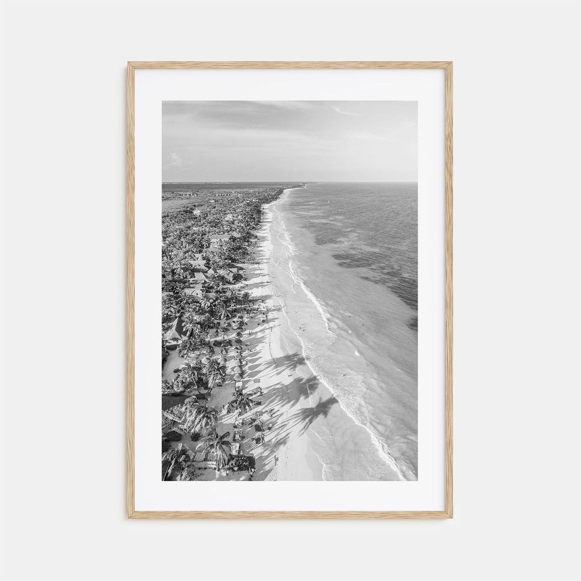 Tulum Aerial Beach Palm Trees Caribbean Coast Black White Poster