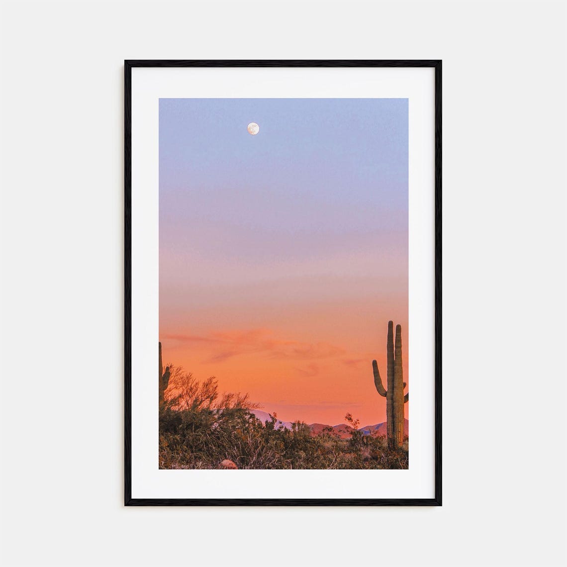 Tucson Desert Sunset With Saguaro Cactus and Rising Moon Poster