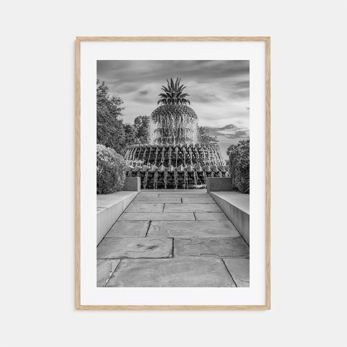 Charleston Pineapple Fountain Waterfront Park Black White Poster