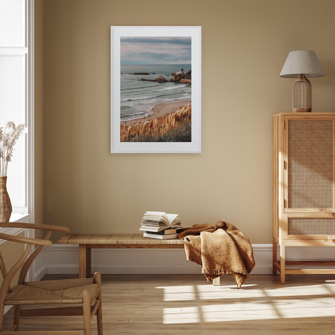 Biarritz France Surf Beach with Villa on Cliff Travel Poster - Image 3