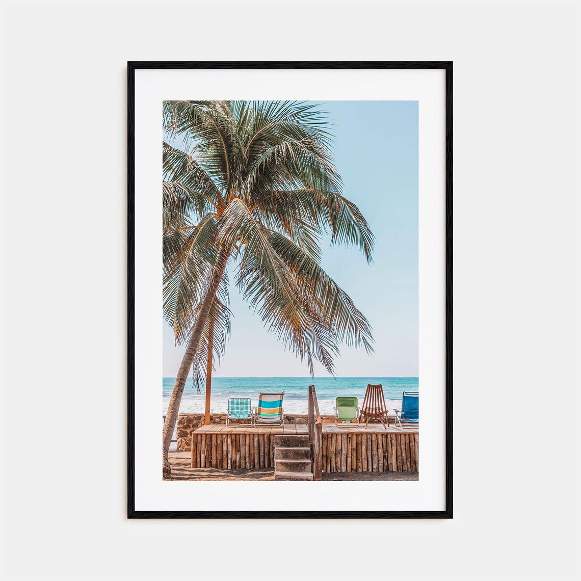 El Salvador Palm Trees and Colorful Beach Chairs Ocean Poster