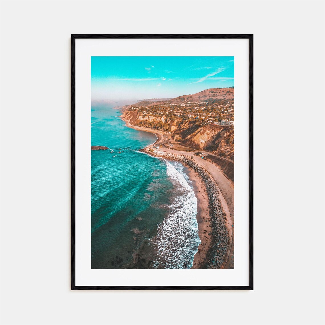 Southern California Aerial View of Curving Coastline and Cliffs Poster
