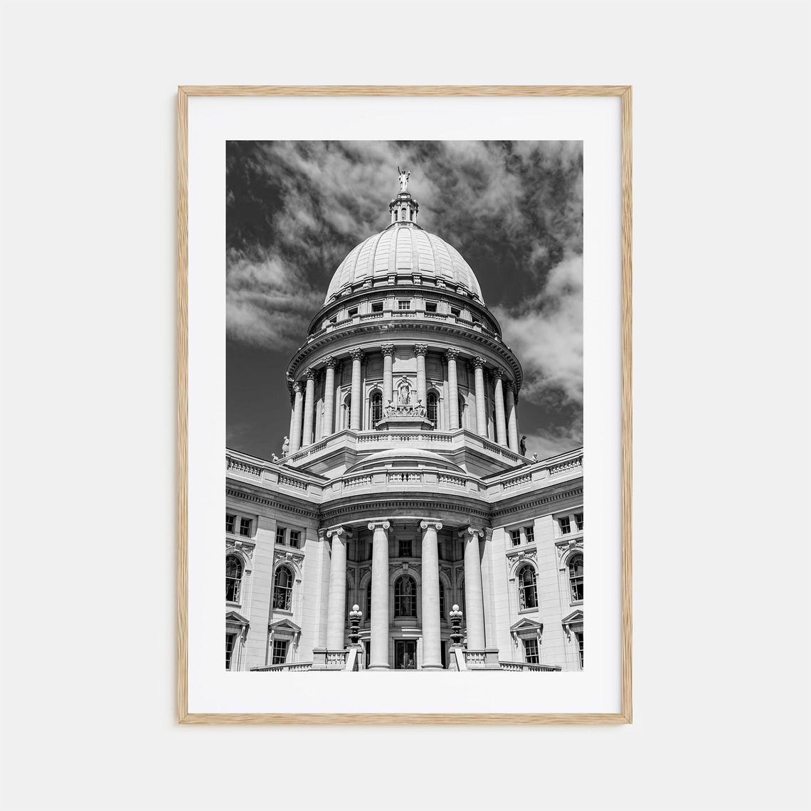 Madison Wisconsin State Capitol Dome Close Up Black and White Poster