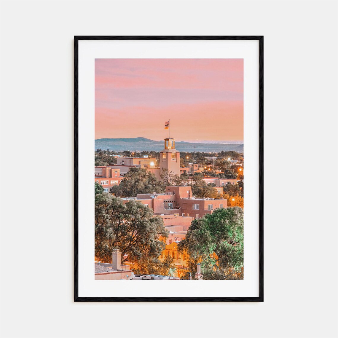 New Mexico Santa Fe Plaza Sunset Adobe Cityscape Photo Poster