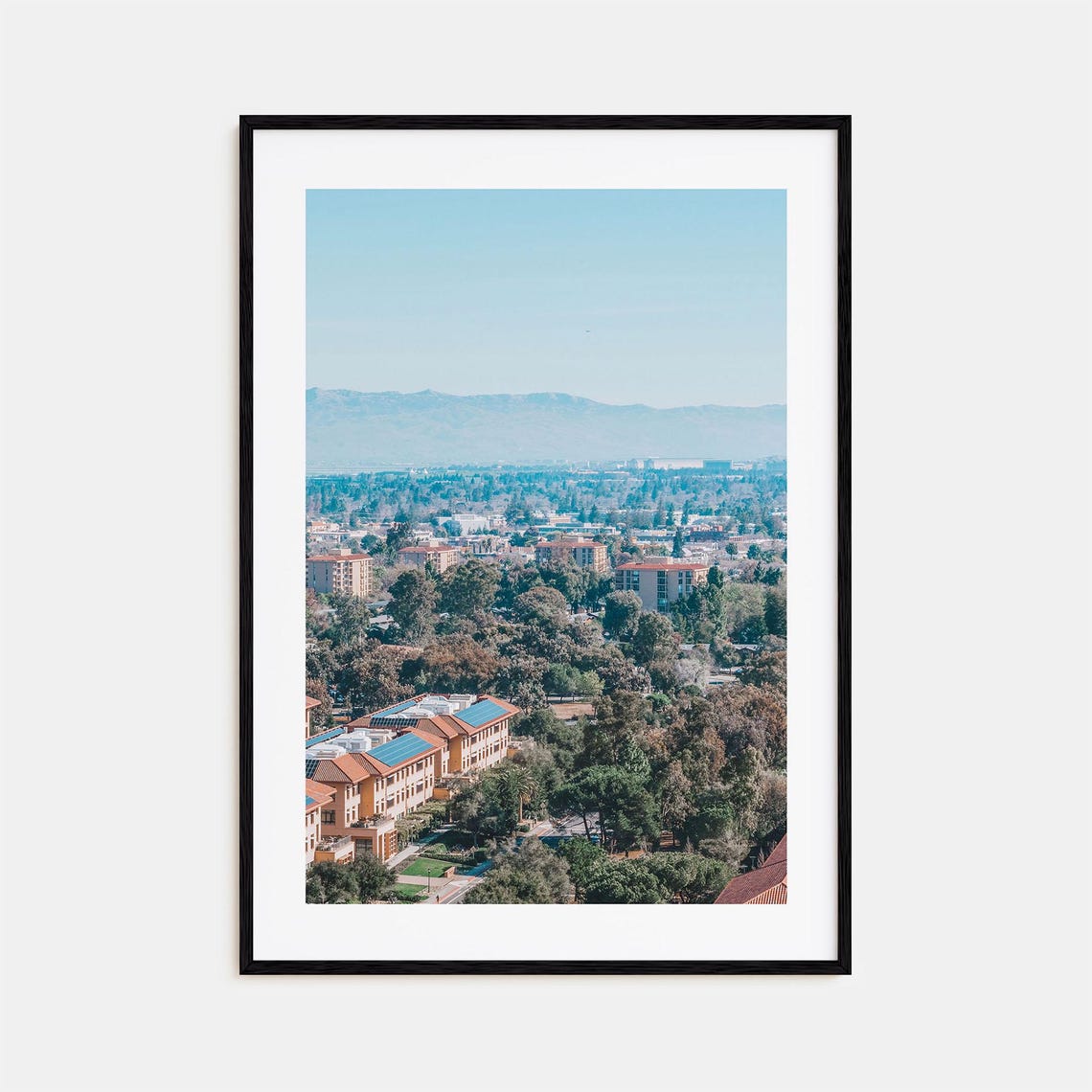 Suburban Neighborhood with Solar Panels and Distant Hills Print