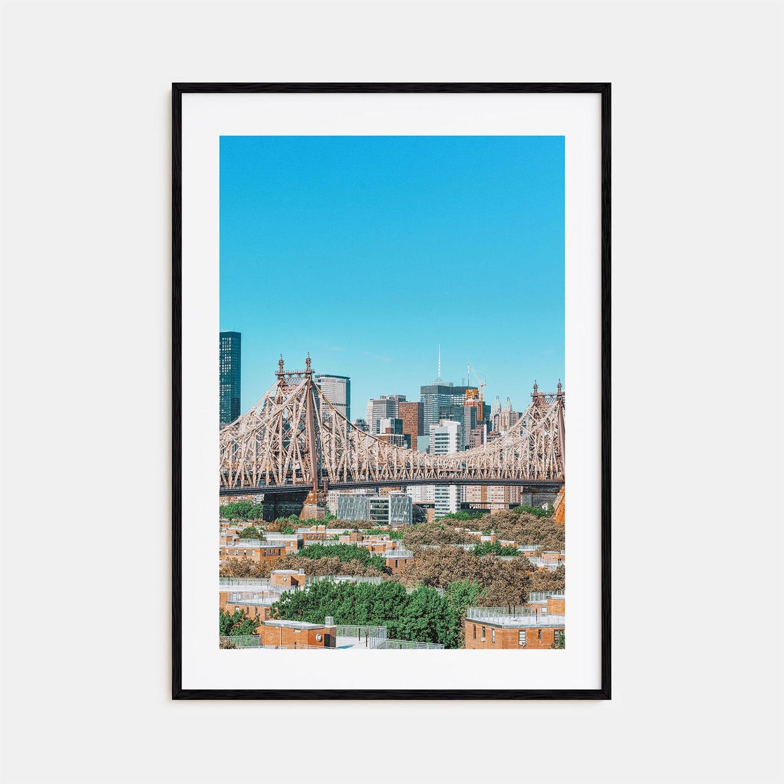 Queensboro Bridge Daytime New York City Skyline Bright Blue Sky Poster
