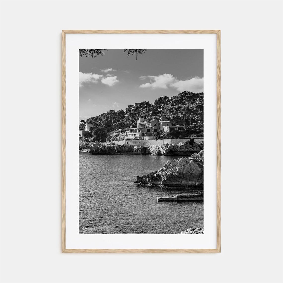 Spain Mediterranean Rocky Cove Cliffside Villas Black White Poster