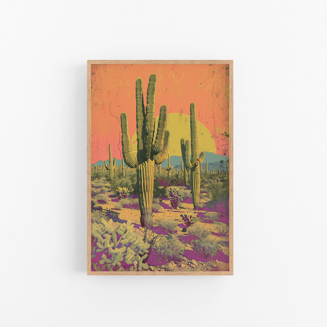 Distressed Saguaro Cactus Sunset Desert Southwest Wall Poster