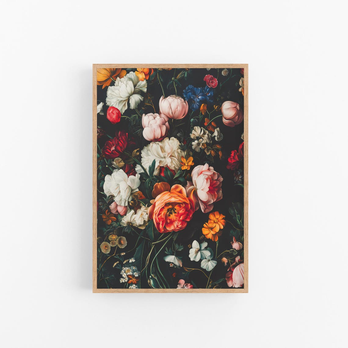 Dark Moody Botanical Floral Bouquet Still Life Vintage Art Print