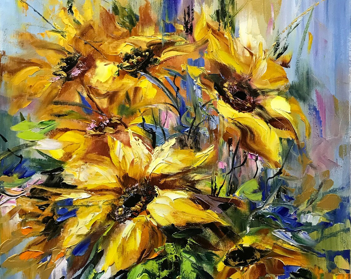Ukraine Sunflower Oil Painting Original Artwork Abstract Sunflowers Painting On Ukrainian Painting Made In Ukraine Sunflower Artwork - Image 3