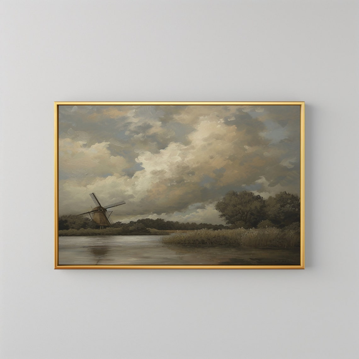 Vintage Windmill Landscape Painting Windmill Art Country Wall Art Rustic Wall Art Image File Art - Image 2