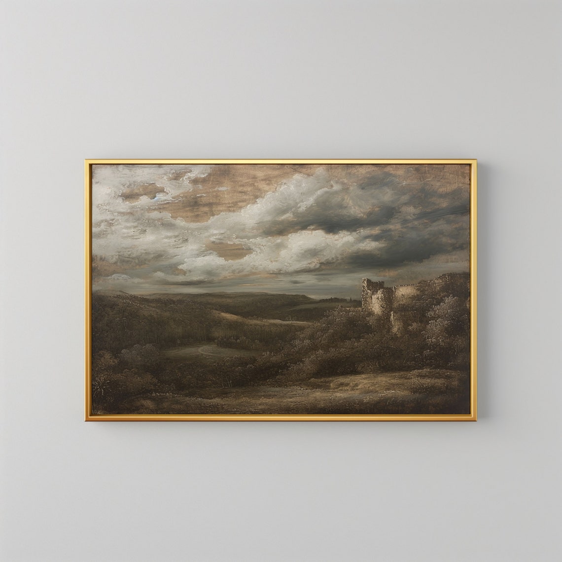 Rustic Castle Ruins Painting Antique Castle Painting Gothic Landscape Art Decor Ancient Wall Art - Image 2