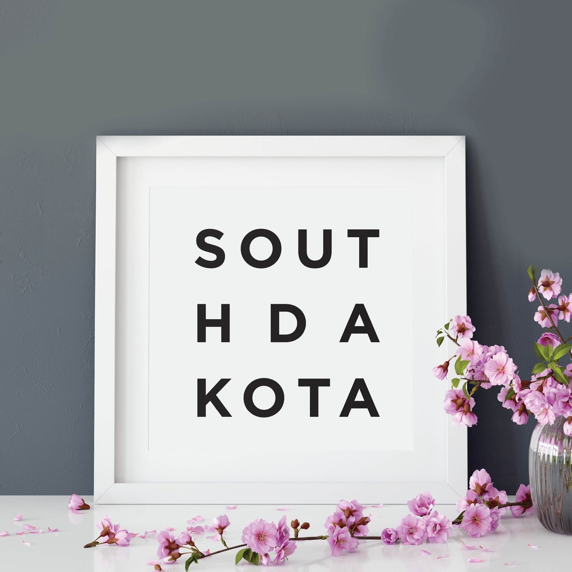 South Dakota Stacked Letter Minimalist Black Typography Poster