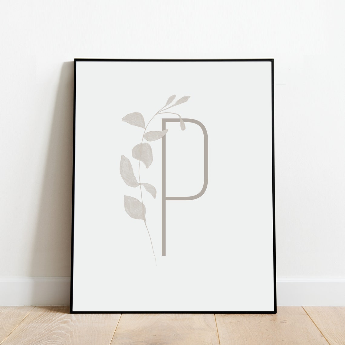 Monogram Letter P Black Eucalyptus Botanical Initial Framed Print - Image 4