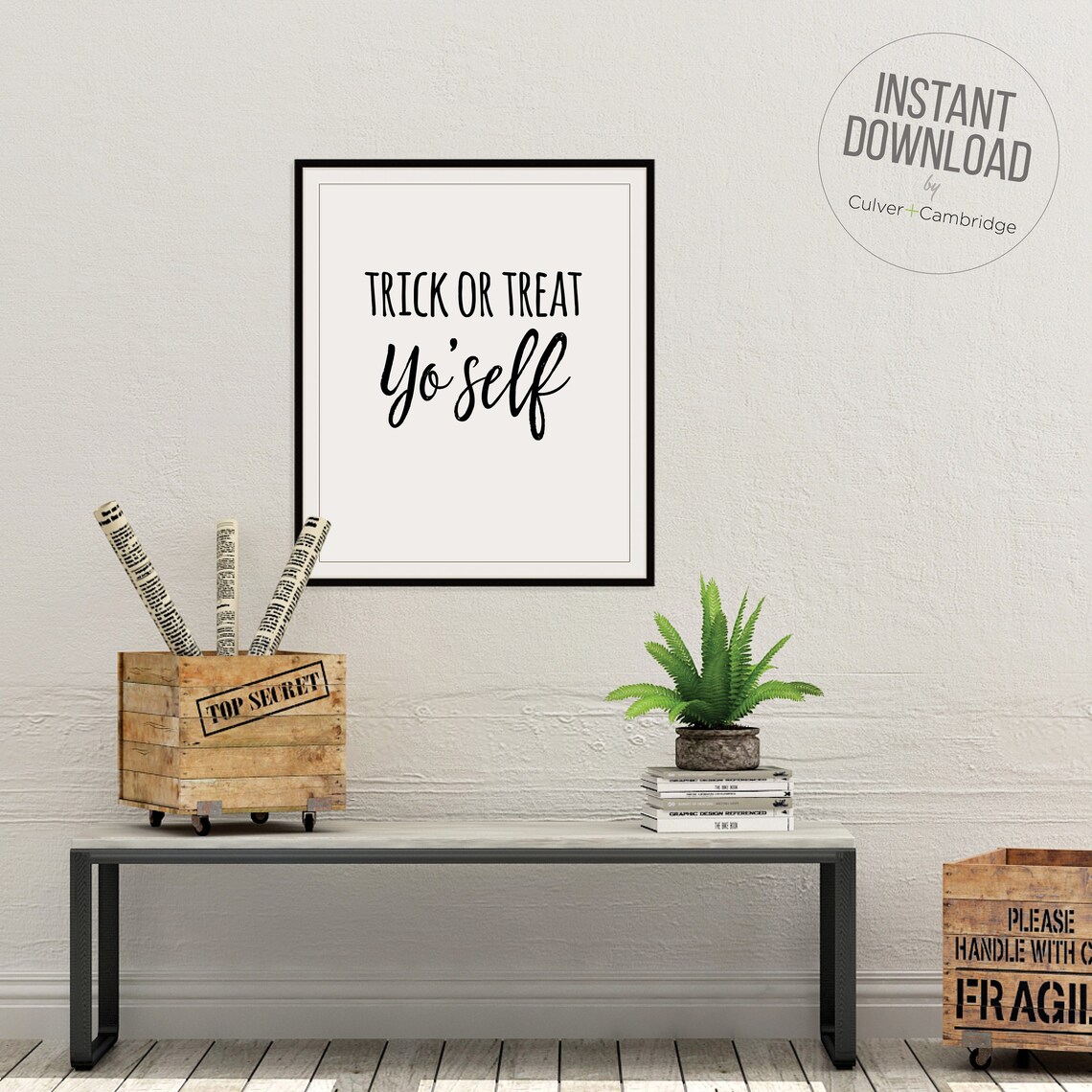Trick or Treat Yoself Funny Halloween Quote Minimalist Black Poster - Image 5