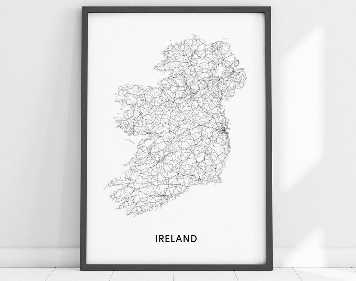 Ireland Map Print, Black and White Modern Decor