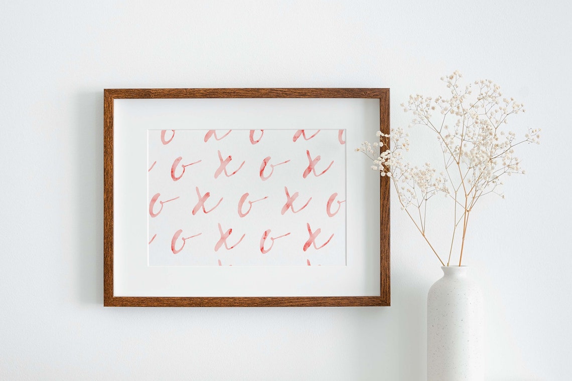 XOXO Pink Watercolor Script Pattern Valentine Sweetheart Poster - Image 3
